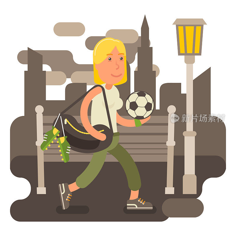 Determined and strong woman going to the football training